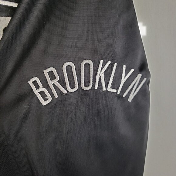Brooklyn Nets Warmup Jacket NBA Majestic Black Satin Retro Size MT Medium Tall - Picture 5 of 10